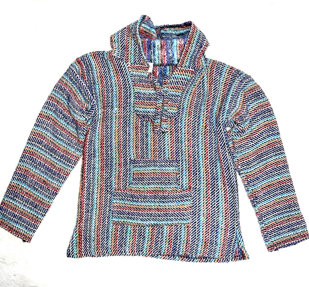 El Paso Woven Striped Multicolor Drug Rug Hoodie Sweater Jacket Pullover Size M